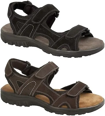 Mens Sandals Real Leather Adjustable Touch Fasten Gladiator Shoes Black Brown • £21.99