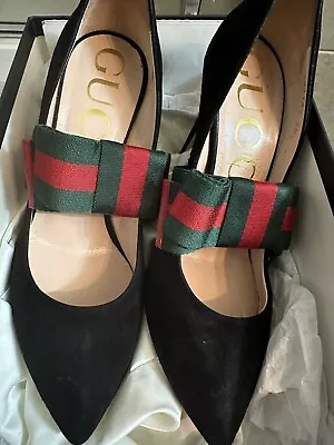 Gucci Kid Scamosciato Nero Size 38 1/2 Women’s Heels • $300