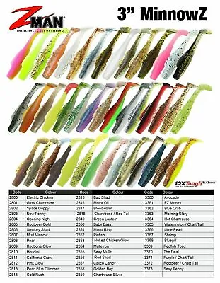 $9.24 • Buy ZMan MinnowZ 3  Paddle TailZ Soft Plastic Fishing Lure - Choose Colour BRAND NEW
