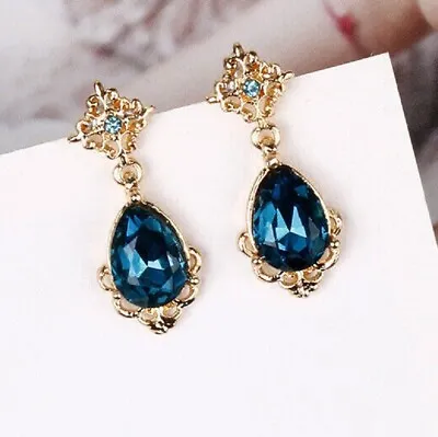 £3.27 • Buy 925 Sterling Silver Sapphire Crystals Gold Stud Earrings Womens Jewellery Gifts