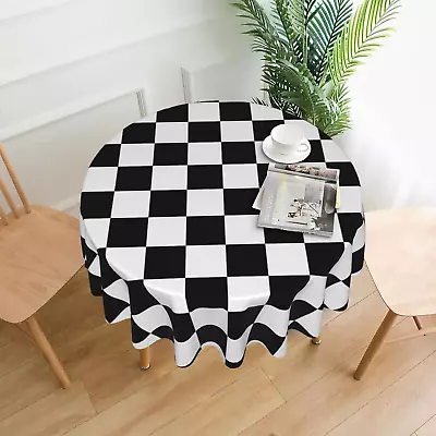 Classic Checkered Racing Flag Round Tablecloth 60 Inch Fabric Dining Table Cloth • $24.01