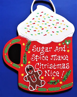 Sugar & Spice WOOD CHRISTMAS MUG Gingerbread SIGN Wall Art Door Hanger Plaque • $13