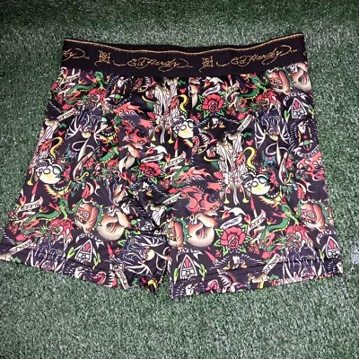 Ed Hardy Gold Sparkle Logo Band Tattoo Skulls Roses SZ Small Boxers Men's NWOT • $7.70