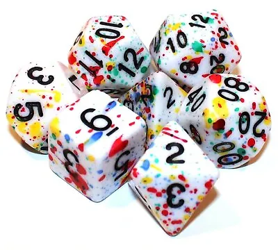 7 Piece Rainbow Splatter Polyhedral Dice Set W/ Blue Dice Bag - RPG D&D • $11.95