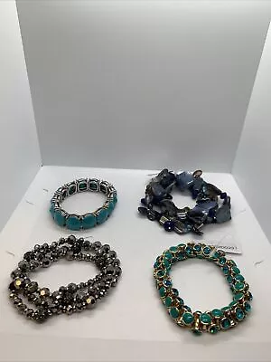 Lot Of 4 Women’s Bracelets Crystal Beaded Stretch Shell From Macy’s 7” • $4.79