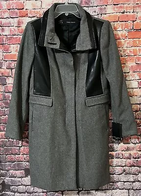 ZARA Wool Blend Coat Faux Leather $179.00 Size L • $120