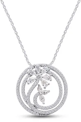 1ct Natural Diamond Marquise & Round Circle Pendant 18  Necklace 14K White Gold • $1172.99