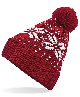 £7.99 • Buy New Fairisle Knitted Bobble Hat Plain Mens Beanie Warm Winter Pom Wooly Cap