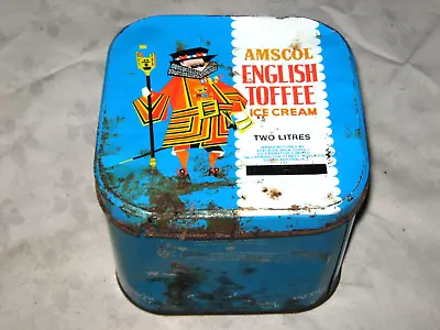 A Rare Late 1970's Metric 2 Litre Amscol English Toffee Ice Cream Tin • $7.20