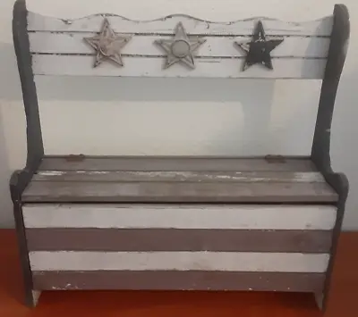 Vintage Wooden Bench Small Stars & Stripes Storage Rustic Garden Decor 17  Blue • $48.74