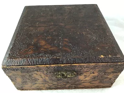 Vintage Wooden Keepsake Box Pyrography  With Flower? Pattern 7.25 X 7.25 X 3.5” • $19.99