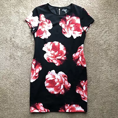 Vince Camuto Dress Womans 12 Pink Black Floral Sleeveless Polyester Spandex • $4.95