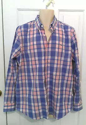 Vineyard Vines Slim Fit Whale Shirt 100% Cotton Preppy Blue Plaid L • $15