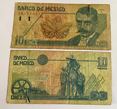 Mexico Banknote 10 Pesos. Mexican  ZAPATA  100 % ORIGINAL  USED 1 PC ( ONE PCS) • $28