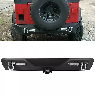 Rear Bumper 2 LED Lights+Hitch Receiver+2 D-Rings Fits 87-06 Jeep Wrangler TJ YJ • $170.94