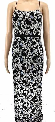$585 Aidan Mattox Women's Black Sleeveless Floral Column Gown Dress Size 12 • $163.98
