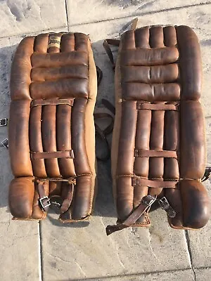 MEN RARE VINTAGE 1970s 28” COOPER LEATHER ICE HOCKEY GOALIE LEG PADS • $249.99