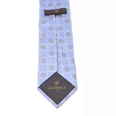 CANALI 100% Silk Mens Tie Baby Blue Geometric Floral Woven 64  LONG Jacquard • $32.29