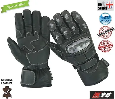 Winter Leather Thermal Lined Motorbike Motorcycle Waterproof Gloves Mens Womens • £9.95