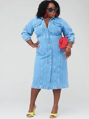 £13.20 • Buy Judi Love Belted Denim Midi Dress By Very, – Mid Blue Various Sizes