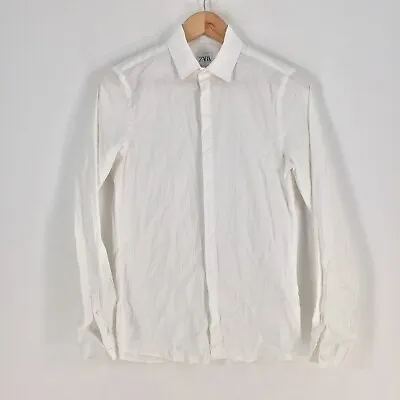 Zara Mens Button Up Shirt Size S Super Slim White Long Sleeve Stretch 074184 • $19.95