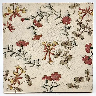 Mintons Aesthetic Movement Floral Transfer Printed Tile C1895 AE6 • £35