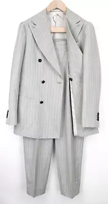 SUITSUPPLY Havana Double Breasted Men Suit UK38R Grey 2Pc Slim Striped Wool S130 • $480.98