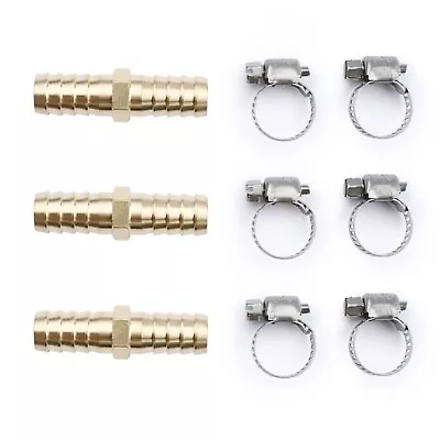 U.S. Solid 3pcs Brass Hose Barbed Splicer Round Equal Hose Joint 1/2  Barb • $10.49