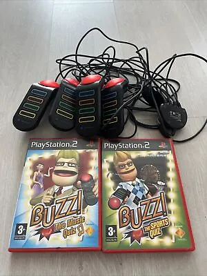 £9.99 • Buy 4 X Official Wireless Buzz Pads Controllers (Buzzers)  + 2 Ps2 Games