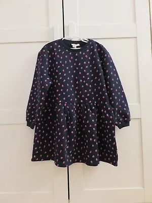 $78 Catimini Girls Navy Blue Fleece Sweatshirt Dress Dotted Print Size 8 • $35