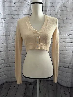 Zara Cream Long Sleeve Cropped Cardigan Sweater Size Small • $14.99