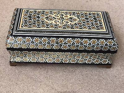 Khatam Inlaid Wood Micro Mosaic Trinket Jewelry Box Geometric Design Middle East • $29