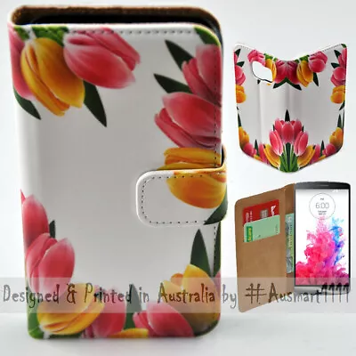 $13.98 • Buy For LG Series Mobile Phone - Colourful Tulip Print Wallet Phone Case Cover