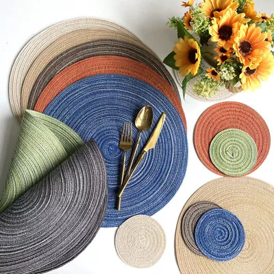 Set Of 6 Round Woven Braided Placemat Dining Kitchen Table Mat Washable Non-Slip • $8.09