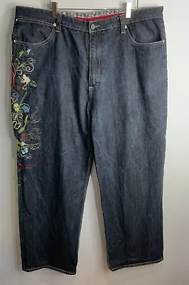 Artful Dodger EMBROIDERED Denim Baggy Wide Leg Jeans W 42 L 32 Hip Hop Skate Y2K • $115.92