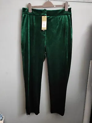 COAST Velvet Trousers Size UK 16 Forest Green Straight Leg BNWT • £24.50