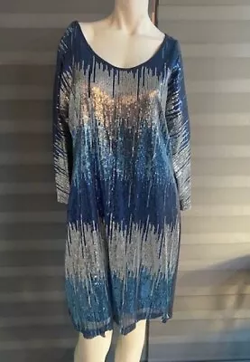 Timeless By Naeem Khan Blue & Silver Sequin Embellished Dress (MEDIUM ) NWT $250 • $46