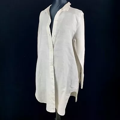 J Crew Linen Blend Tunic L Button Front Swimsuit Cover Long Sleeves Excellent • $17.85