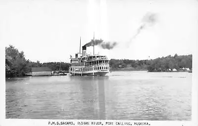 PORT CARLING Ontario Canada Postcard RPPC Muskoka Lakes RMS Sagamo Steamer • $8.99