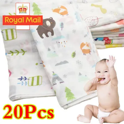 20 X Baby Gauze Muslin Square Newborn 100% Cotton Bath Wash Soft Handkerchief  A • £6.98