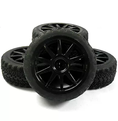 20093 1/10 On Road Soft Tread Car RC Wheels And Tyres 10 Spoke Black X 4 • £18.46