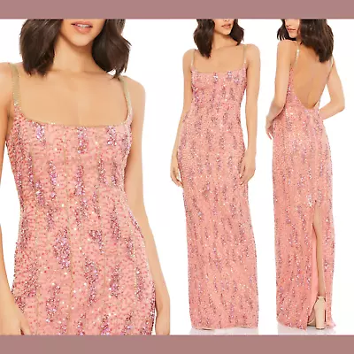 NWD $398 Mac Duggal [ 2 ] Embellished Sequined Slip Gown In Pink Gold S939 • $199