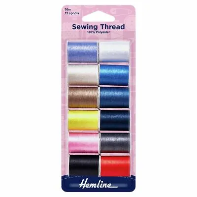 Hemline 12 X 30M Reels Of Mixed Colour Selection Of Sewing Thread Cotton - H998 • £4.86