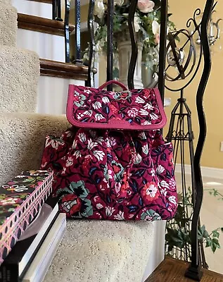 Vera Bradley Fashion Backpack In Bloom Berry Silver Toned Hardware $125 NWT • $49.99