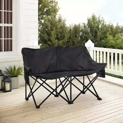 Folding Double Camping Seat Outdoor Sofa Chair 2 Seater With Cup Storage Pockets • £40.95