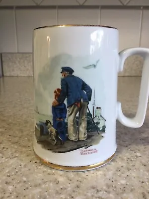 Vintage Norman Rockwell Mug  Looking Out To Sea  1985 Gold Rimmed Stein • $12