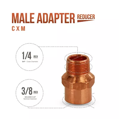 3/8  X 1/4   CxM Copper Male Adapter Sweat X MIP Thread Plumbing Reducer Fitting • $7.49