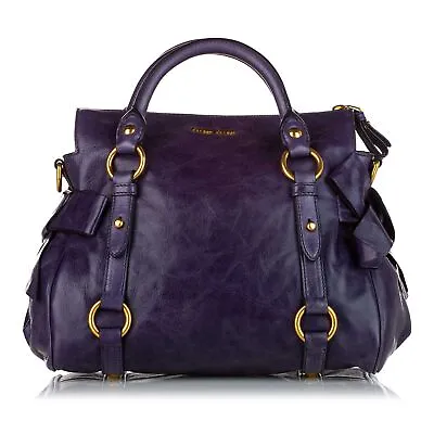 $361.25 • Buy Authenticated Miu Miu Vitello Lux Bow Purple Calf Leather Satchel