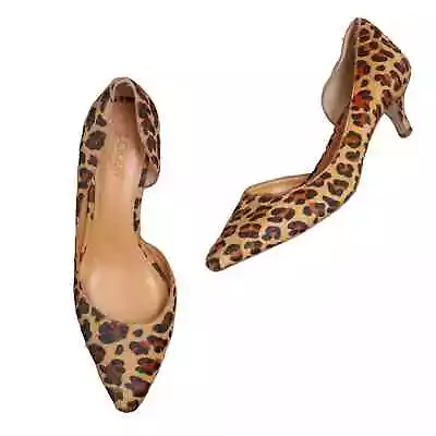 J CREW Calf Hair D'Orsay Kitten Heels Leopard Print Pointed Toe Size 7.5 • $74.97