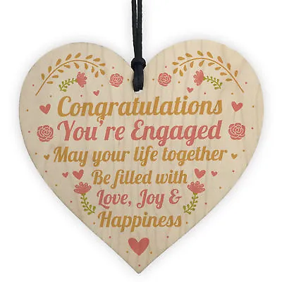 Wedding Engagement Couple Gift Congratulations Wooden Heart Plaque Mr & Mrs Gift • £3.99